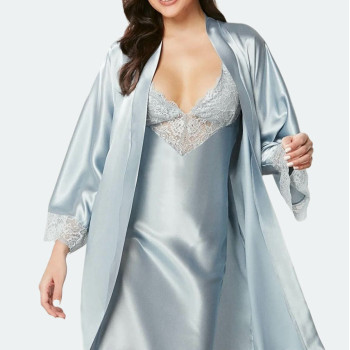 Pierre Cardin Saten Dantelli Gecelik Sabahlık Takım 4280 Mist