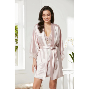 Pierre Cardin Saten Dantelli Gecelik Sabahlık Takım 4280 Pudra