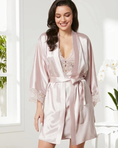 Pierre Cardin Saten Dantelli Gecelik Sabahlık Takım 4280 Pudra