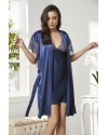 Pierre Cardin Lacivert Saten Dantelli Gecelik Sabahlık Takım 4438