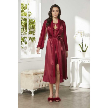 Pierre Cardin Saten Dantelli Gecelik ve Sabahlık Takımı 4375 Bordo