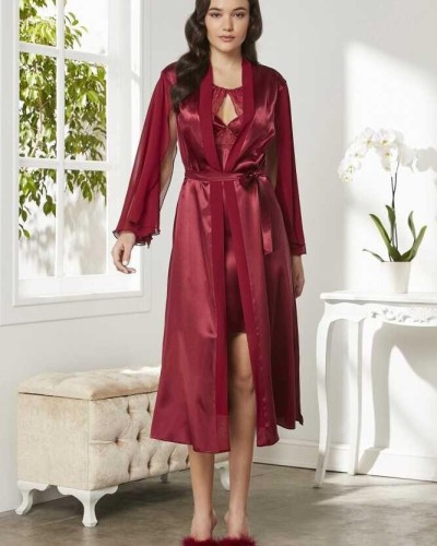 Pierre Cardin Saten Dantelli Gecelik ve Sabahlık Takımı 4375 Bordo Pierre Cardin Saten Dantelli Gecelik ve Sabahlık Takımı 4375 Bordo