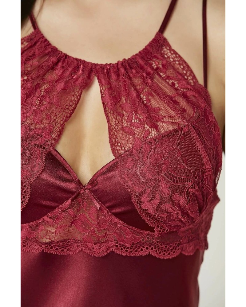 Pierre Cardin Saten Dantelli Gecelik ve Sabahlık Takımı 4375 Bordo