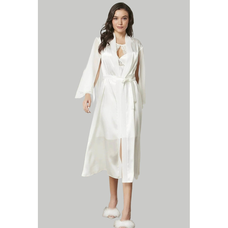 Pierre Cardin Saten Dantelli Gecelik ve Sabahlık Takımı 4375 Ekru Pierre Cardin Saten Dantelli Gecelik ve Sabahlık Takımı 4375 Ekru