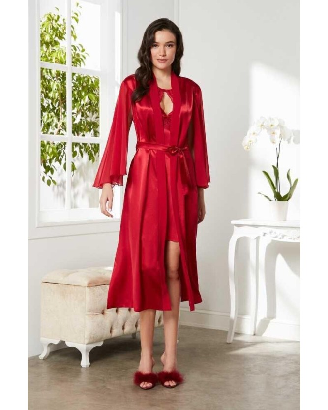 Pierre Cardin Saten Dantelli Gecelik ve Sabahlık Takımı 4375 Kırmızı Pierre Cardin Saten Dantelli Gecelik ve Sabahlık Takımı 4375 Kırmızı