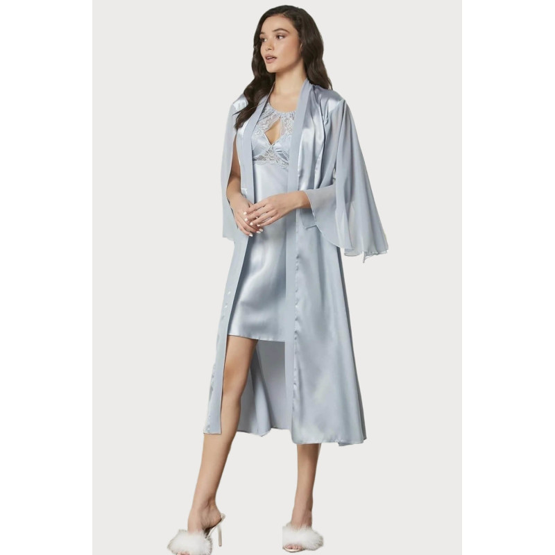 Pierre Cardin Saten Dantelli Gecelik ve Sabahlık Takımı 4375 Mist Pierre Cardin Saten Dantelli Gecelik ve Sabahlık Takımı 4375 Mist