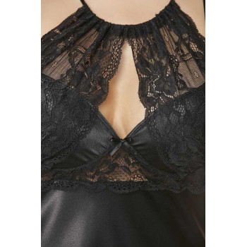 Pierre Cardin Saten Dantelli Gecelik ve Sabahlık Takımı 4375 siyah Pierre Cardin Saten Dantelli Gecelik ve Sabahlık Takımı 4375 siyah