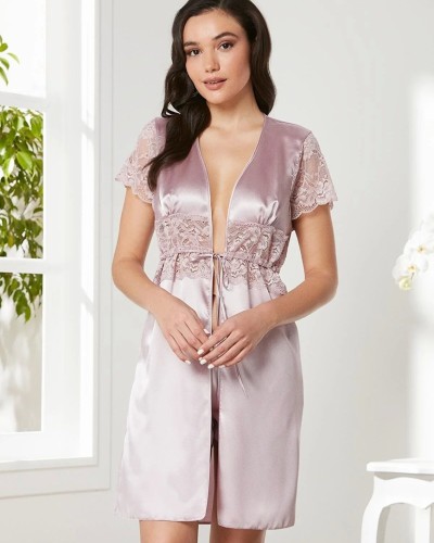 Pierre Cardin Saten Dantelli Midi Sabahlık 1020 Pudra
