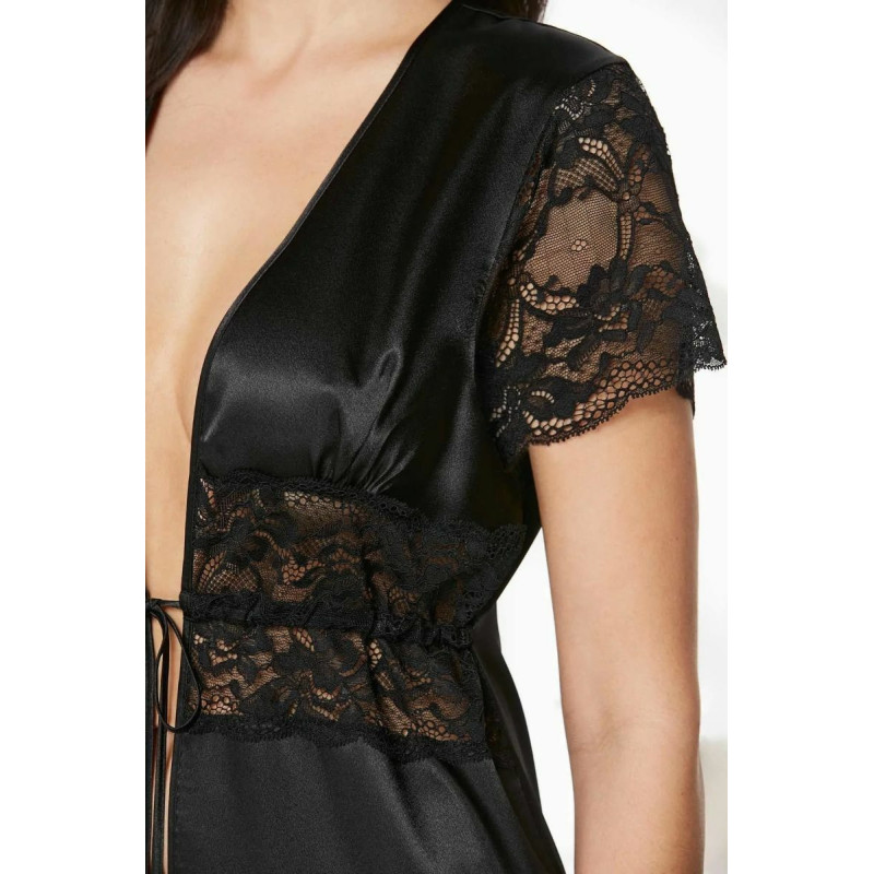 Pierre Cardin Saten Dantelli Midi Sabahlık 1020 Siyah Pierre Cardin Saten Dantelli Midi Sabahlık 1020 Siyah