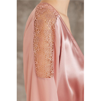 Pierre Cardin Saten Gecelik Sabahlık Pijama Şort 6'lı Gelin Çeyiz Seti brandy 6005