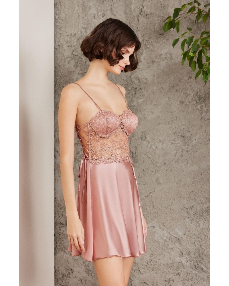 Pierre Cardin Saten Gecelik Sabahlık Pijama Şort 6'lı Gelin Çeyiz Seti brandy 6005