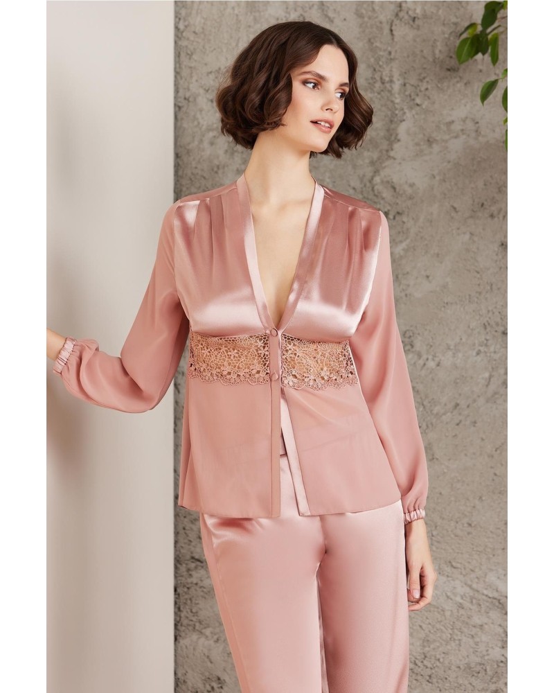 Pierre Cardin Saten Gecelik Sabahlık Pijama Şort 6'lı Gelin Çeyiz Seti brandy 6005