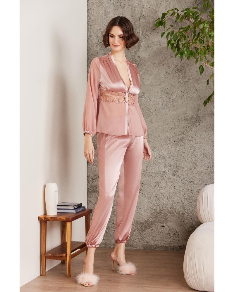 Pierre Cardin Saten Gecelik Sabahlık Pijama Şort 6'lı Gelin Çeyiz Seti brandy 6005