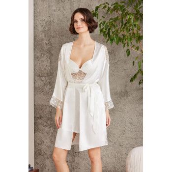 Pierre Cardin Saten Gecelik Sabahlık Pijama Şort 6'lı Gelin Takım 6000 Ekru