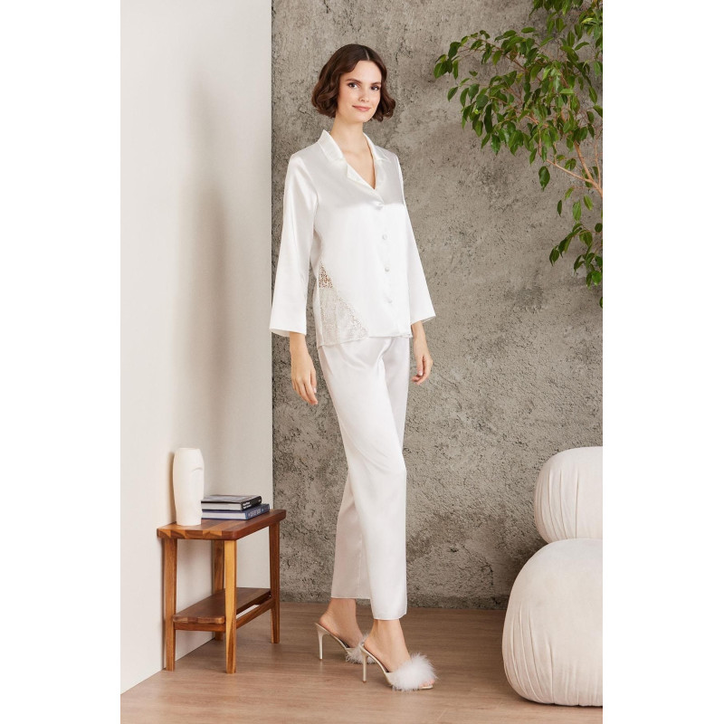 Pierre Cardin Saten Gecelik Sabahlık Pijama Şort 6'lı Gelin Takım 6000 Ekru