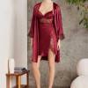 Pierre Cardin Saten Gecelik Sabahlık Pijama Şort Takım 6'lı Gelin Seti 6000 BORDO