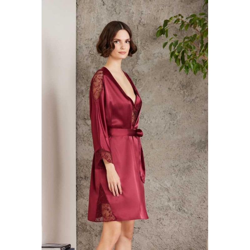 Pierre Cardin Saten Gecelik Sabahlık Pijama Şort Takım 6'lı Gelin Seti 6000 BORDO