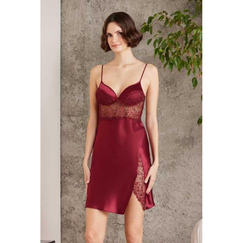 Pierre Cardin Saten Gecelik Sabahlık Pijama Şort Takım 6'lı Gelin Seti 6000 BORDO