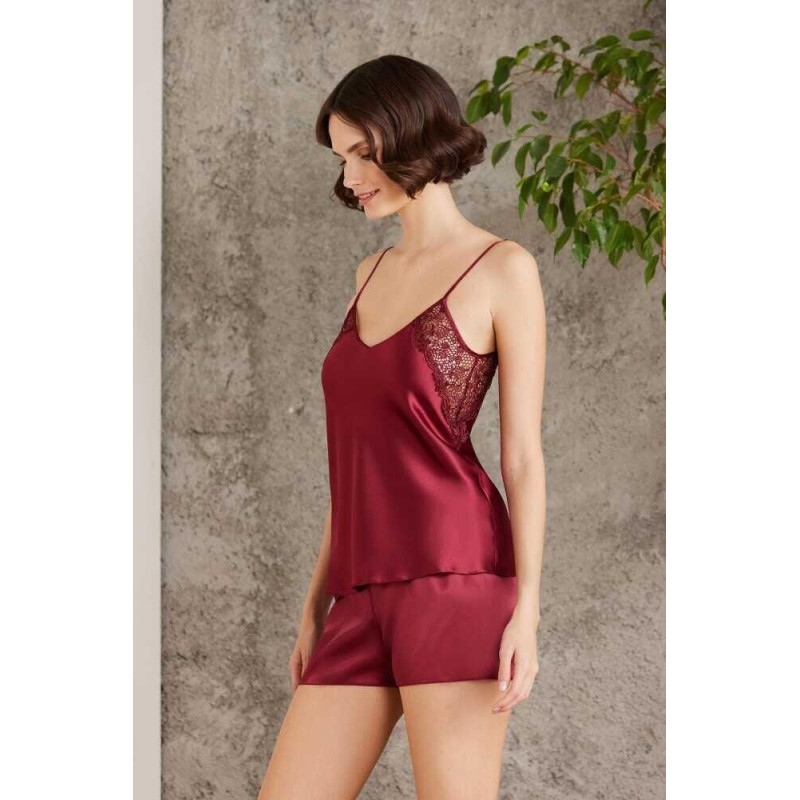 Pierre Cardin Saten Gecelik Sabahlık Pijama Şort Takım 6'lı Gelin Seti 6000 BORDO