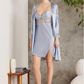 Pierre Cardin Saten Gecelik Sabahlık Pijama Şort Takım 6'lı Çeyiz Seti 6000 mist