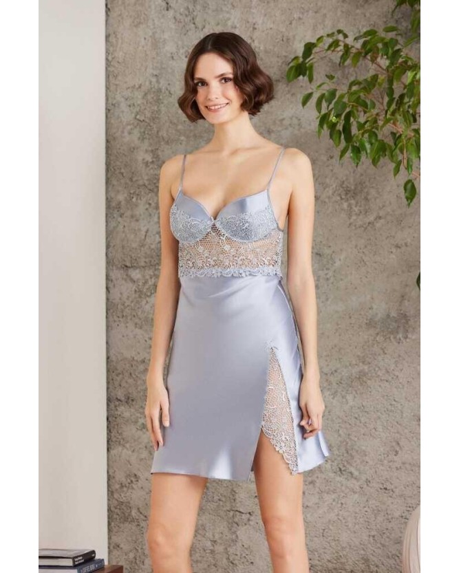Pierre Cardin Saten Gecelik Sabahlık Pijama Şort Takım 6'lı Çeyiz Seti 6000 mist Pierre Cardin Saten Gecelik Sabahlık Pijama Şort Takım 6'lı Çeyiz Seti 6000 mist