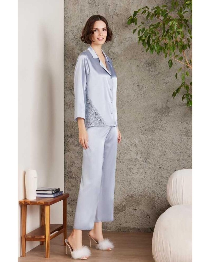 Pierre Cardin Saten Gecelik Sabahlık Pijama Şort Takım 6'lı Çeyiz Seti 6000 mist Pierre Cardin Saten Gecelik Sabahlık Pijama Şort Takım 6'lı Çeyiz Seti 6000 mist