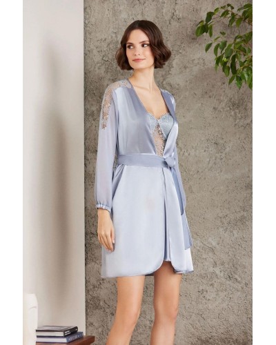 Pierre Cardin Saten Gecelik Sabahlık Pijama Şort 6'lı Gelin Çeyiz Seti Mist 6005