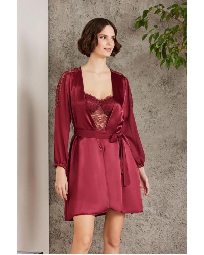 Pierre Cardin Saten Gecelik Sabahlık Pijama Şort 6'lı Gelin Çeyiz Seti Bordo 6005