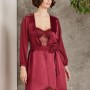 Pierre Cardin Saten Gecelik Sabahlık Pijama Şort 6'lı Gelin Çeyiz Seti Bordo 6005