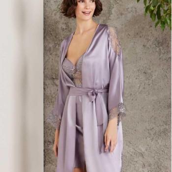 Pierre Cardin Saten Gecelik Sabahlık Pijama Şort Takım 6'lı Gelin Seti 6000 Royal