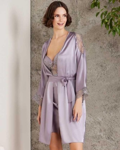Pierre Cardin Saten Gecelik Sabahlık Pijama Şort Takım 6'lı Gelin Seti 6000 Royal