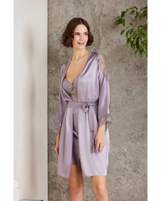Pierre Cardin Saten Gecelik Sabahlık Pijama Şort Takım 6'lı Gelin Seti 6000 Royal