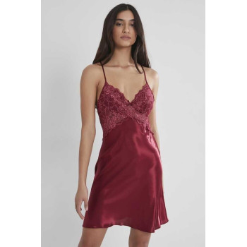 Pierre Cardin Bordo Saten Güpürlü Gecelik 608