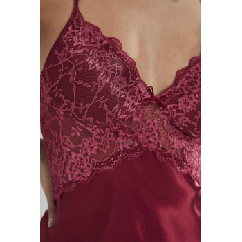 Pierre Cardin Bordo Saten Güpürlü Gecelik 608