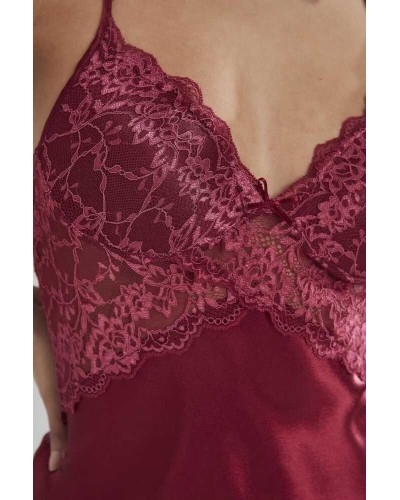 Pierre Cardin Bordo Saten Güpürlü Gecelik 608