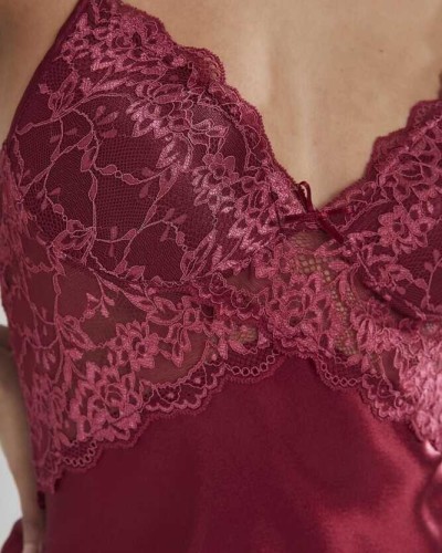 Pierre Cardin Bordo Saten Güpürlü Gecelik 608