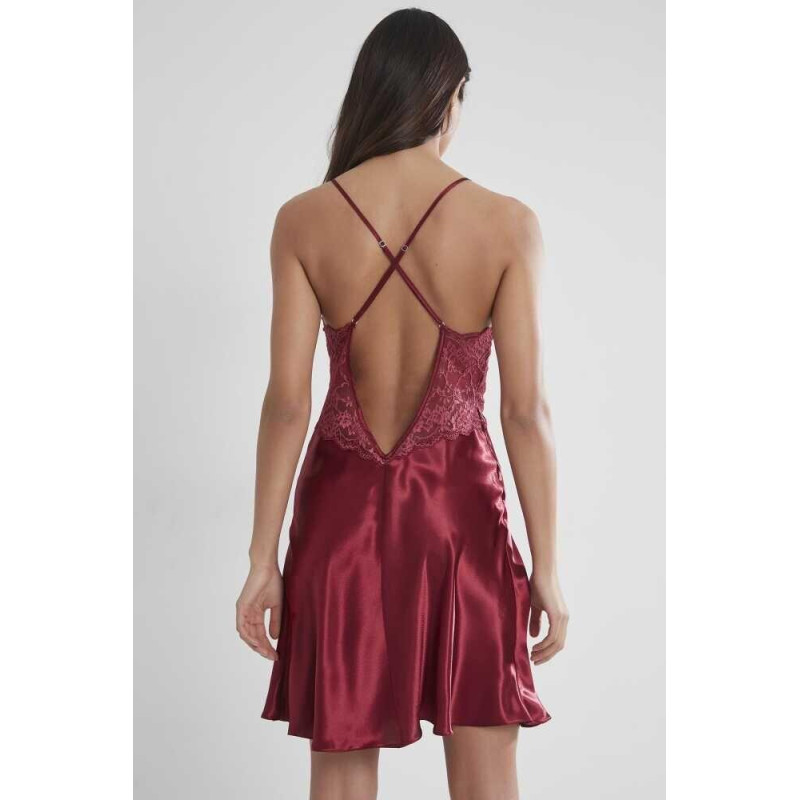 Pierre Cardin Bordo Saten Güpürlü Gecelik 608