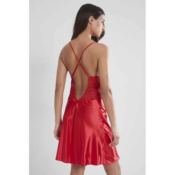 Pierre Cardin Kırmızı Saten Güpürlü Gecelik 608 Pierre Cardin Kırmızı Saten Güpürlü Gecelik 608
