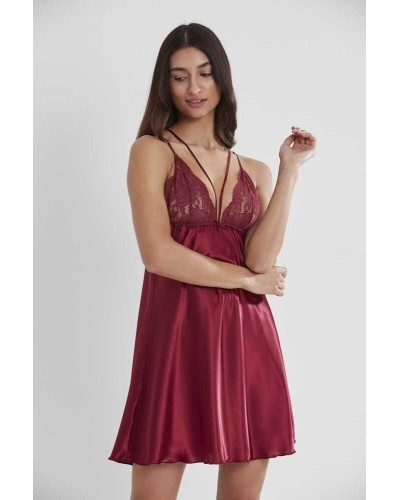 Pierre Cardin Bordo Saten Güpürlü Gecelik 640