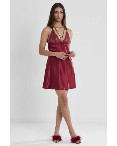 Pierre Cardin Bordo Saten Güpürlü Gecelik 640 Pierre Cardin Bordo Saten Güpürlü Gecelik 640