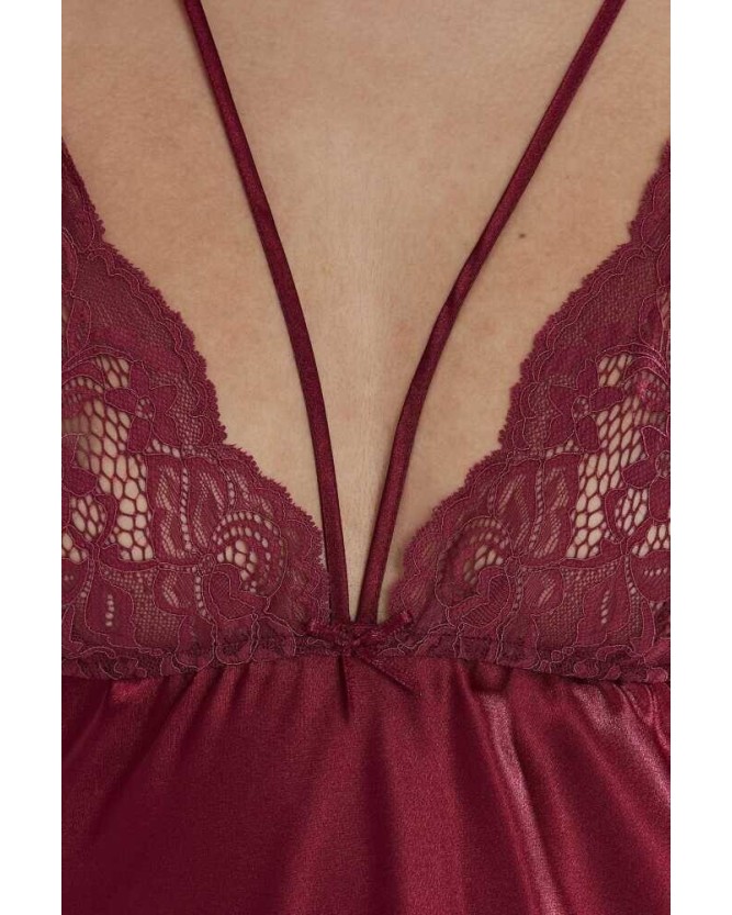 Pierre Cardin Bordo Saten Güpürlü Gecelik 640