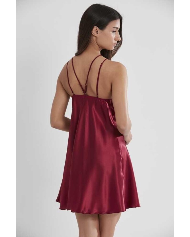 Pierre Cardin Bordo Saten Güpürlü Gecelik 640