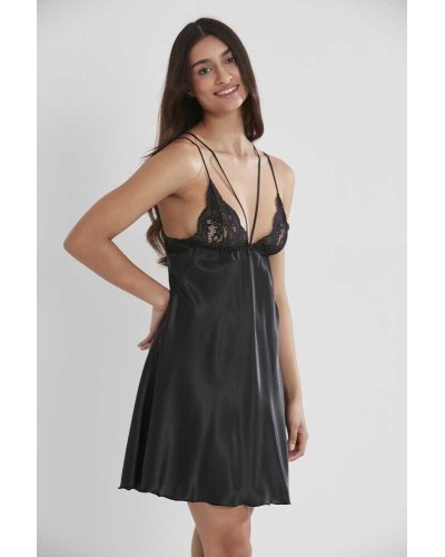 Pierre Cardin Siyah Saten Güpürlü Gecelik 640