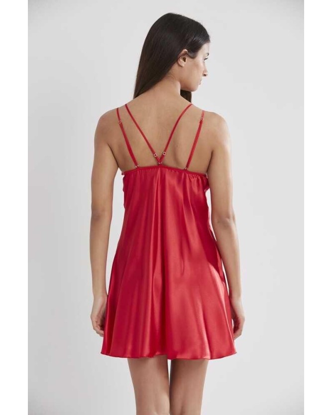 Pierre Cardin Kırmızı Saten Güpürlü Gecelik 640
