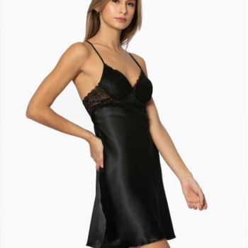 Pierre Cardin Siyah Saten Güpürlü Kaplı Gecelik 600