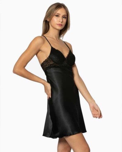 Pierre Cardin Siyah Saten Güpürlü Kaplı Gecelik 600