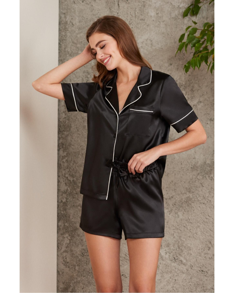 Pierre Cardin Saten Kadın Biyeli Şort Pijama Takımı Siyah 1205 Pierre Cardin Saten Kadın Biyeli Şort Pijama Takımı Siyah 1205