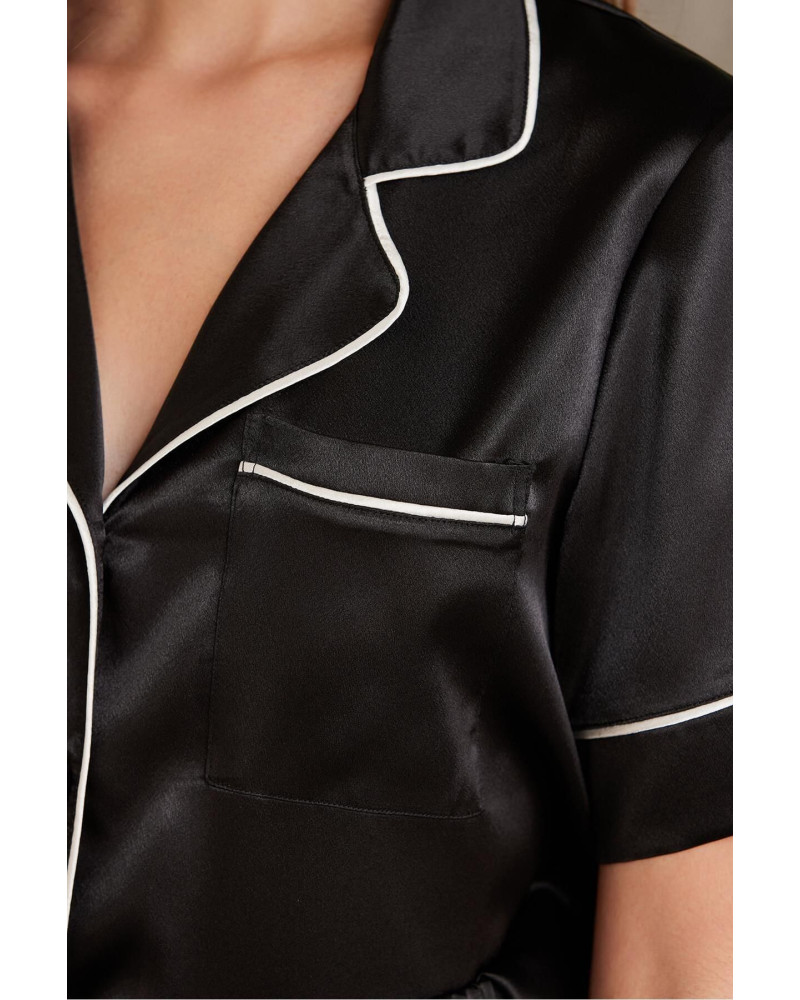 Pierre Cardin Saten Kadın Biyeli Şort Pijama Takımı Siyah 1205 Pierre Cardin Saten Kadın Biyeli Şort Pijama Takımı Siyah 1205