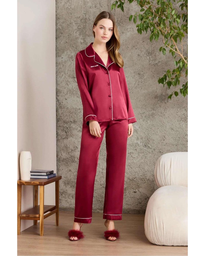 Pierre Cardin Saten Pijama Takımı 1200 Bordo