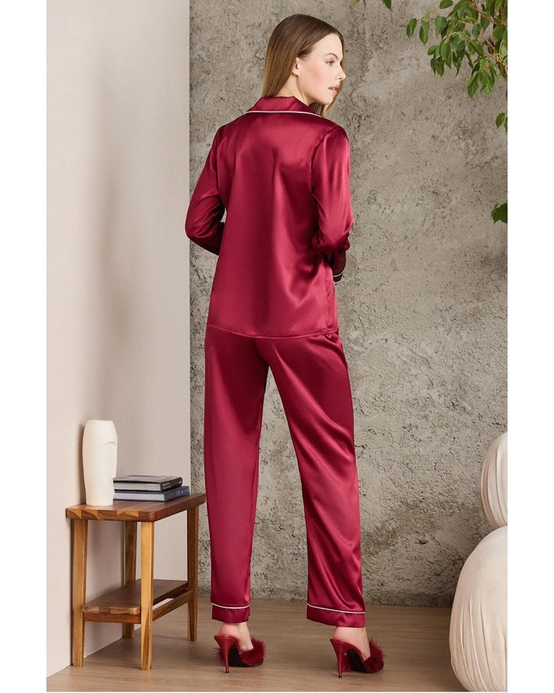Pierre Cardin Saten Pijama Takımı 1200 Bordo
